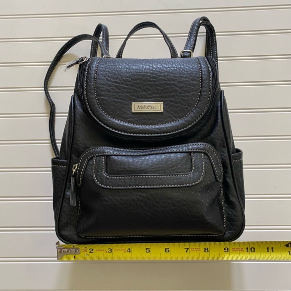 NWT MultiSac Vegan Leather Multipockets Stylish Black Major Backpack - Picture 8 of 17
